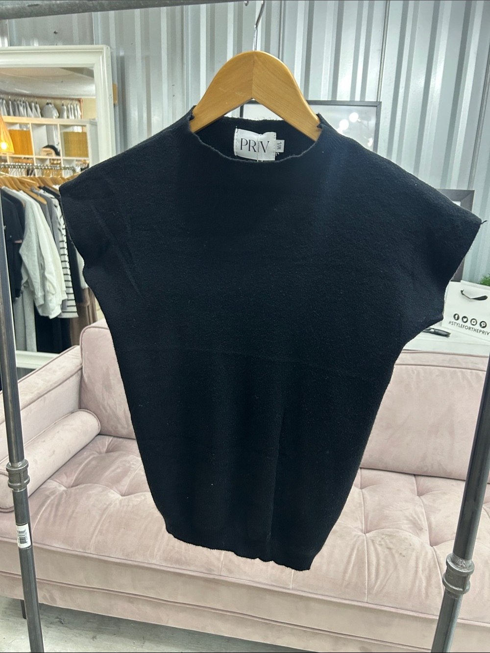 Priv - Silky Knit Black Cap Sleeve Top NWT